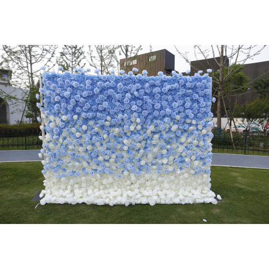 gradient 5d blue white rose fabric artificial flower wall for event