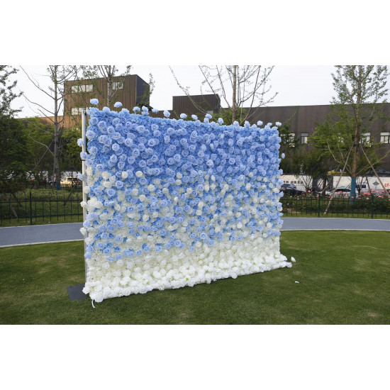 gradient 5d blue white rose fabric artificial flower wall for event