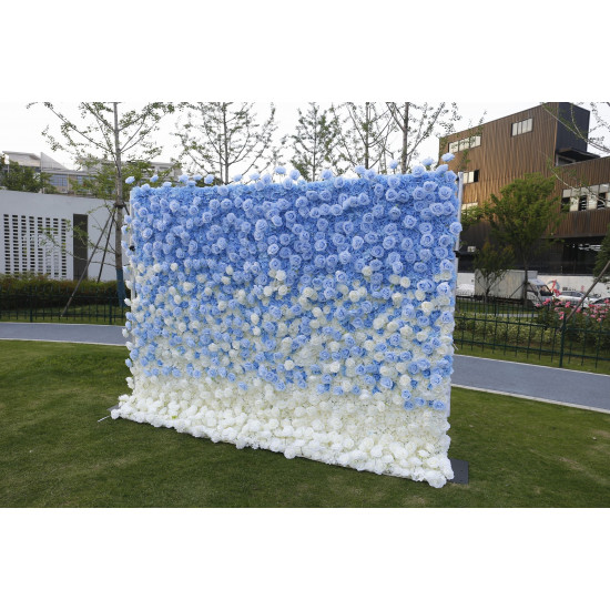 gradient 5d blue white rose fabric artificial flower wall for event