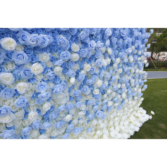 gradient 5d blue white rose fabric artificial flower wall for event