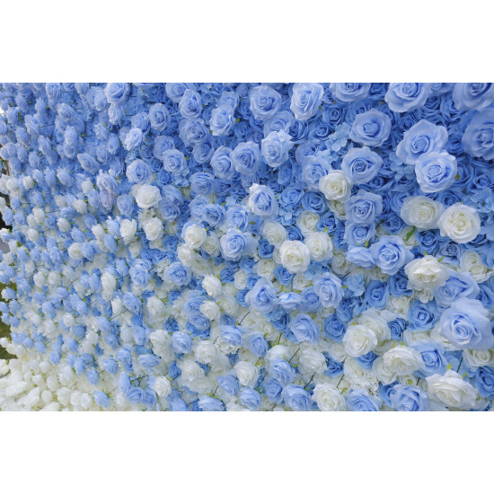 gradient 5d blue white rose fabric artificial flower wall for event