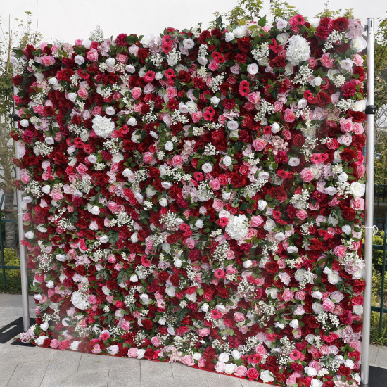 5d red pink roses flower hydrangea baby breath artificial floral wall wedding backdrop decor