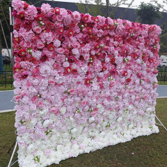 5d rose pink white gradient rolling up fabric curtain cloth flower wall wedding backdrop