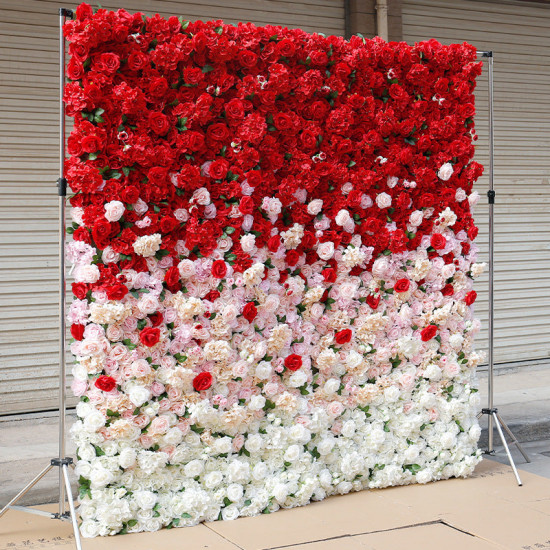 5d rose red white gradient rolling up fabric curtain cloth flower wall wedding backdrop