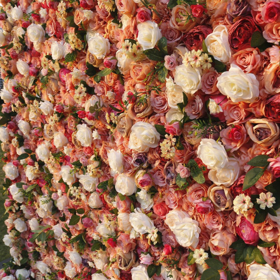 autumn color mixed flowers cloth flower wall rolling up fabric floral wall party wedding backdrop decor