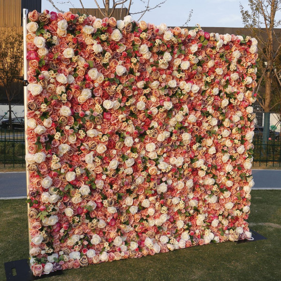 autumn color mixed flowers cloth flower wall rolling up fabric floral wall party wedding backdrop decor