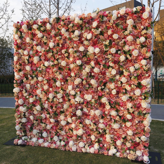 autumn color mixed flowers cloth flower wall rolling up fabric floral wall party wedding backdrop decor