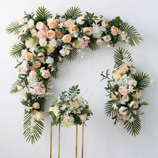 beige wedding arch flowers, beige artificial wedding flowers, diy wedding flowers, wedding faux flowers