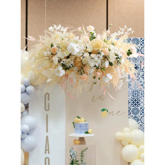 beige wedding flowers gate, beige artificial wedding flowers, diy wedding flowers, wedding faux flowers