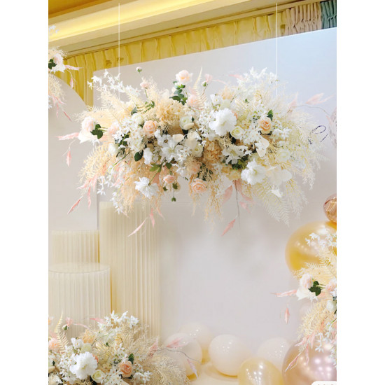 beige wedding flowers gate, beige artificial wedding flowers, diy wedding flowers, wedding faux flowers