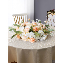 beige wedding table arrangement, beige artificial wedding flowers, diy wedding flowers, wedding faux flowers