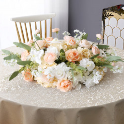 beige wedding table arrangement, beige artificial wedding flowers, diy wedding flowers, wedding faux flowers