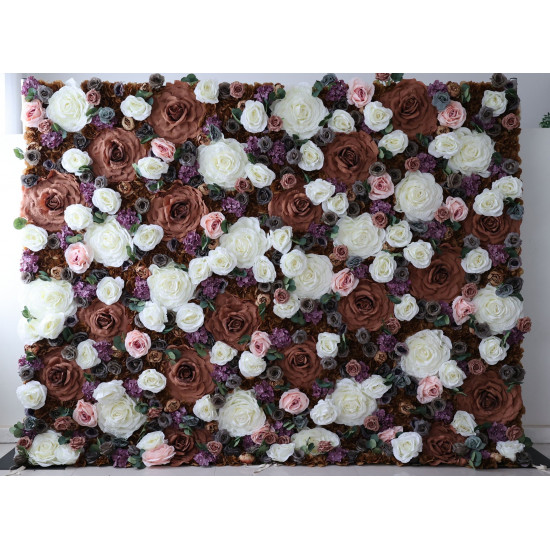 big brown and white rose cloth flower wall fabric rollin up reed pampas grass curtain floral wall wedding backdrop party event props