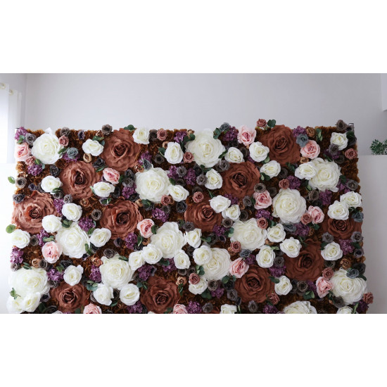 big brown and white rose cloth flower wall fabric rollin up reed pampas grass curtain floral wall wedding backdrop party event props