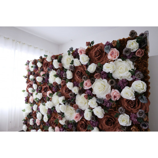 big brown and white rose cloth flower wall fabric rollin up reed pampas grass curtain floral wall wedding backdrop party event props