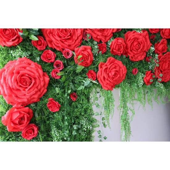 big rose cloth flower wall fabric rollin up reed pampas grass curtain floral wall wedding backdrop party event props