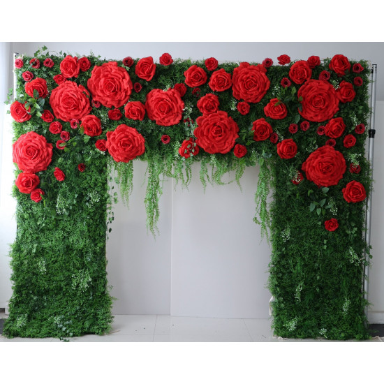 big rose cloth flower wall fabric rollin up reed pampas grass curtain floral wall wedding backdrop party event props