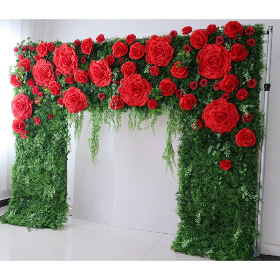 big rose cloth flower wall fabric rollin up reed pampas grass curtain floral wall wedding backdrop party event props