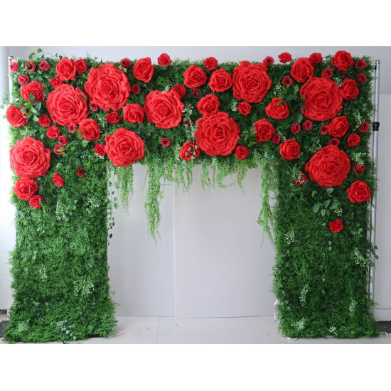 big rose cloth flower wall fabric rollin up reed pampas grass curtain floral wall wedding backdrop party event props