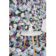 blue and white roses purple lasagna daisies and green leaves cloth roll up flower wall fabric hanging curtain plant wall event party wedding backdrop