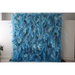 blue feather flower backdrop cloth roll up flower wall fabric hanging curtain plant wall event party wedding backdrop