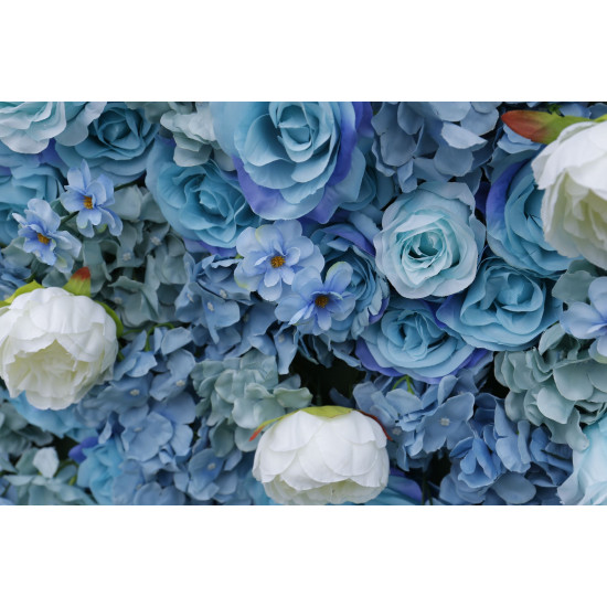 blue rose and white peony cloth roll up flower wall fabric hanging curtain plant wall event party wedding backdrop