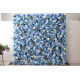 blue roses and hydrangeas and lasagna daisies cloth roll up flower wall fabric hanging curtain plant wall event party wedding backdrop