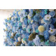 blue roses and hydrangeas and lasagna daisies cloth roll up flower wall fabric hanging curtain plant wall event party wedding backdrop