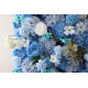 blue roses and hydrangeas and lasagna daisies cloth roll up flower wall fabric hanging curtain plant wall event party wedding backdrop