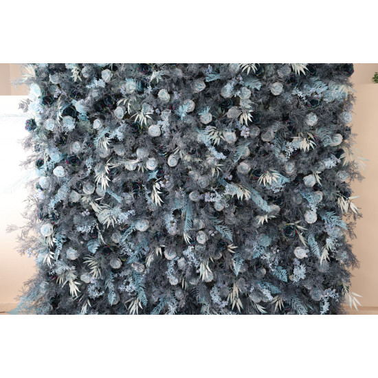 blue roses and mixed grass wall cloth roll up flower wall fabric hanging curtain plant wall event party wedding backdrop