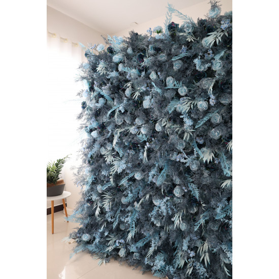 blue roses and mixed grass wall cloth roll up flower wall fabric hanging curtain plant wall event party wedding backdrop