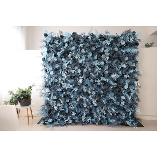 blue roses and mixed grass wall cloth roll up flower wall fabric hanging curtain plant wall event party wedding backdrop