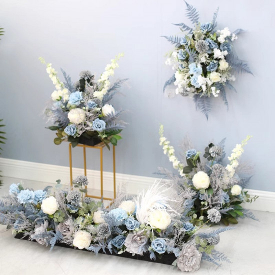 vintage arch decoration flowers, blue artificial wedding flowers, diy wedding flowers, wedding faux flowers