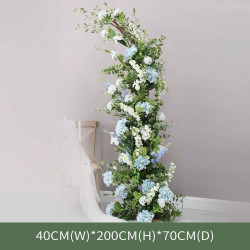 light blue, white, green arch flowers, blue artificial wedding flowers, diy wedding flowers, wedding faux flowers
