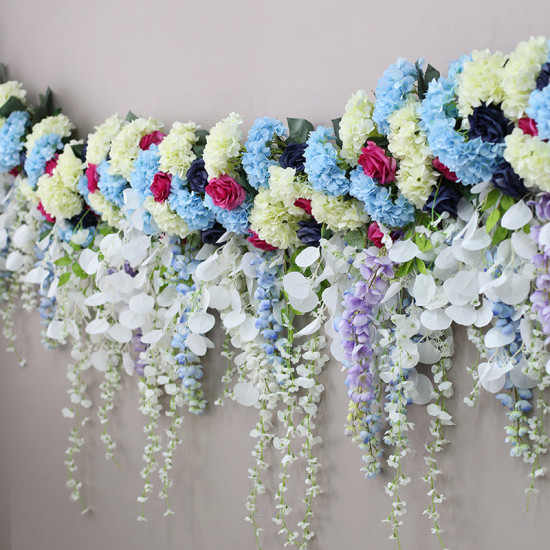 artificial vines arrangement flowers, blue artificial wedding flowers, diy wedding flowers, wedding faux flowers