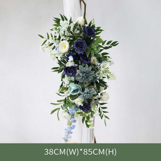 blue wedding arch flowers, blue artificial wedding flowers, diy wedding flowers, wedding faux flowers