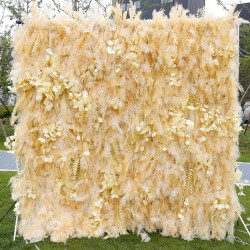 champagne feather cloth artificial flower wall pampas plume grass fabric plants wall party outdoor wedding backdrop