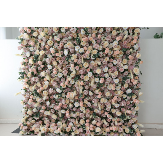 champagne rose cloth flower wall fabric rollin up reed pampas grass curtain floral wall wedding backdrop party event props