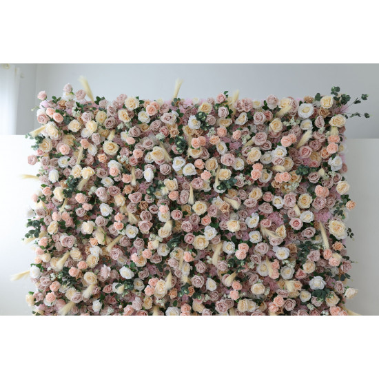 champagne rose cloth flower wall fabric rollin up reed pampas grass curtain floral wall wedding backdrop party event props