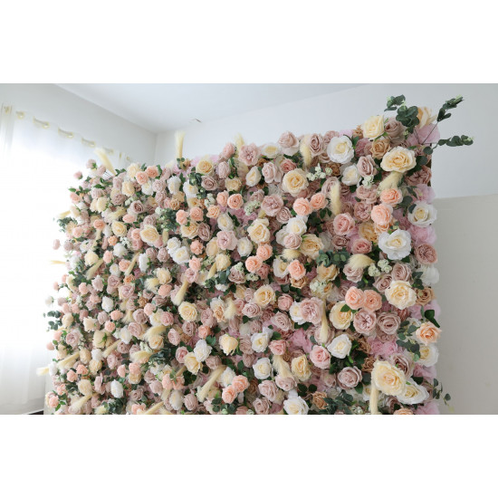 champagne rose cloth flower wall fabric rollin up reed pampas grass curtain floral wall wedding backdrop party event props