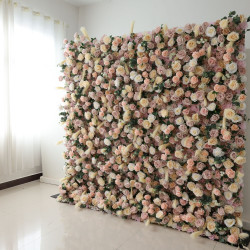 champagne rose cloth flower wall fabric rollin up reed pampas grass curtain floral wall wedding backdrop party event props