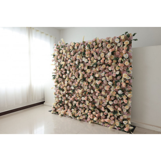 champagne rose cloth flower wall fabric rollin up reed pampas grass curtain floral wall wedding backdrop party event props