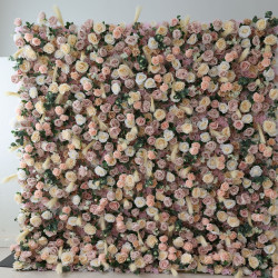 champagne rose cloth flower wall fabric rollin up reed pampas grass curtain floral wall wedding backdrop party event props