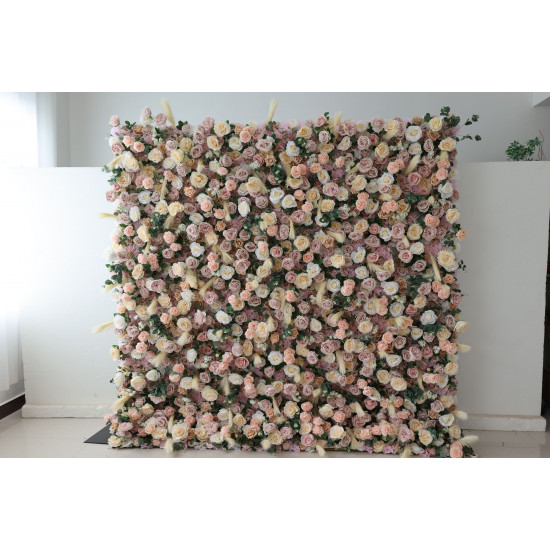 champagne rose cloth flower wall fabric rollin up reed pampas grass curtain floral wall wedding backdrop party event props