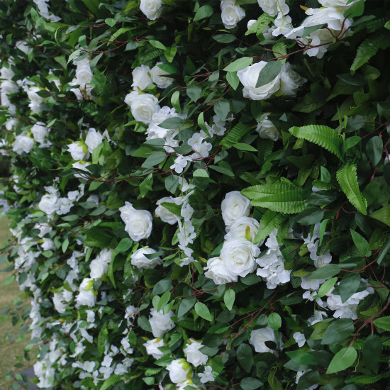 green leaves white rose artificial flower wedding backdrop