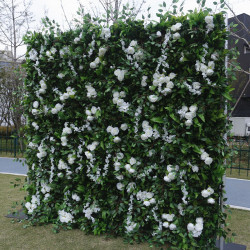green leaves white rose artificial flower wedding backdrop