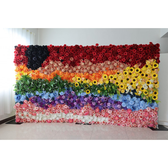 colorful flowers wide cloth flower wall fabric rollin up reed pampas grass curtain floral wall wedding backdrop party event props