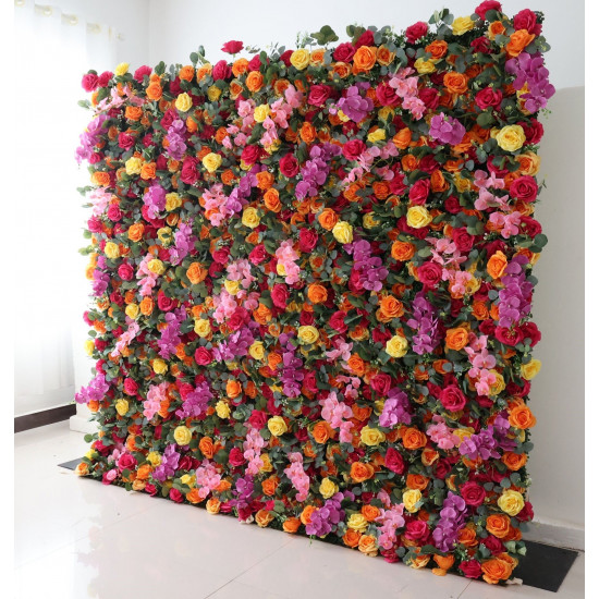 colorful rose cloth flower wall fabric rollin up reed pampas grass curtain floral wall wedding backdrop party event props