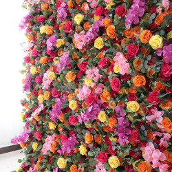 colorful rose cloth flower wall fabric rollin up reed pampas grass curtain floral wall wedding backdrop party event props