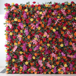 colorful rose cloth flower wall fabric rollin up reed pampas grass curtain floral wall wedding backdrop party event props